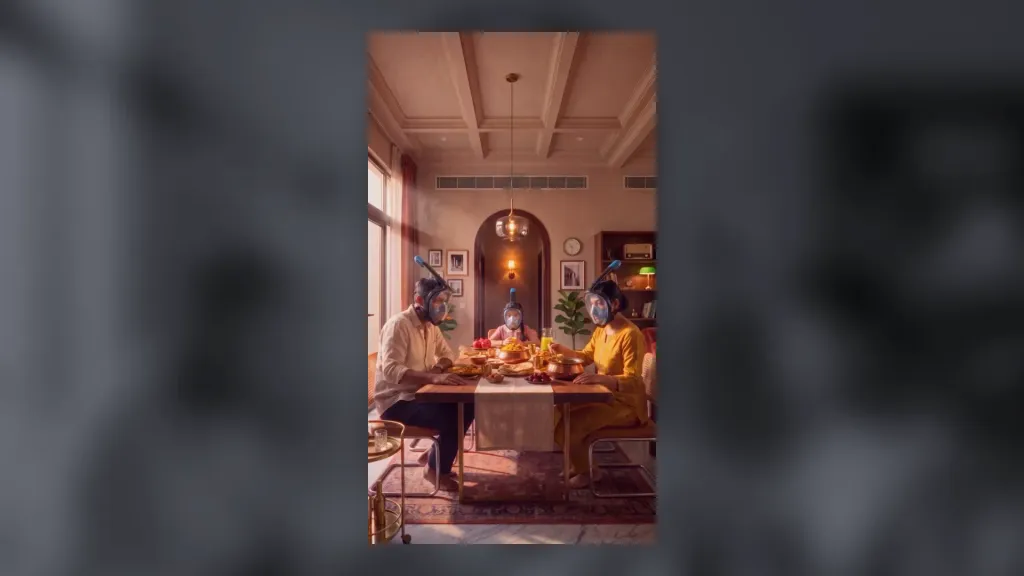 A frame from an AI ad by Dive X Marketing: a family dinner scene generated for a home services brand